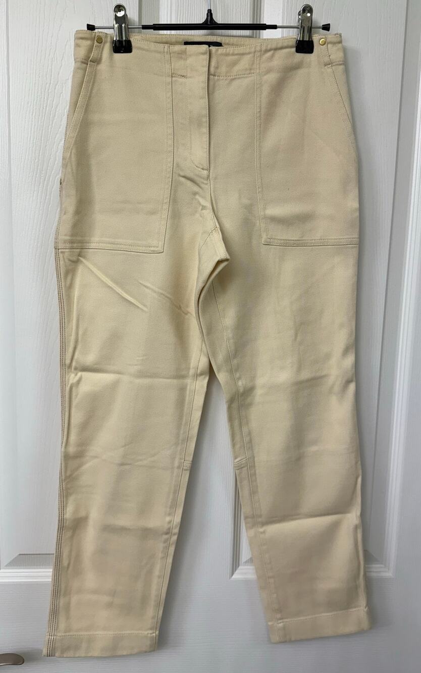 Theory size 2 cream ivory denim ankle denim jeans cotton modal blend